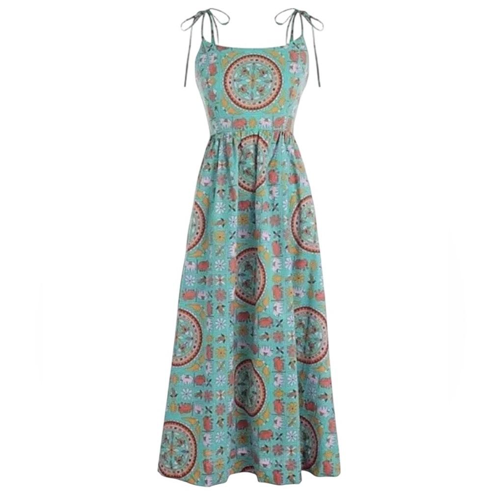 Drakes Turquoise Medallion Print Midi Dress